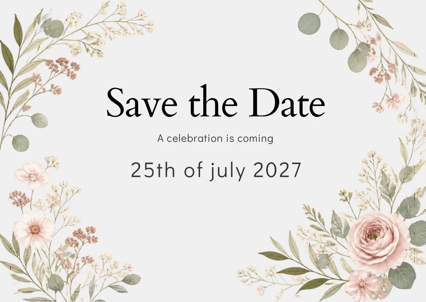 Eine illustrierte Save-the-Date-Karte mit einem floralen Rand und einem Beispieldatum